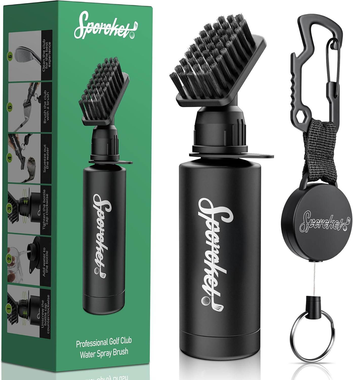 Pro Golf Club Brush Cleaner with Multi Purpose Heavy Duty Retractable Clamp and