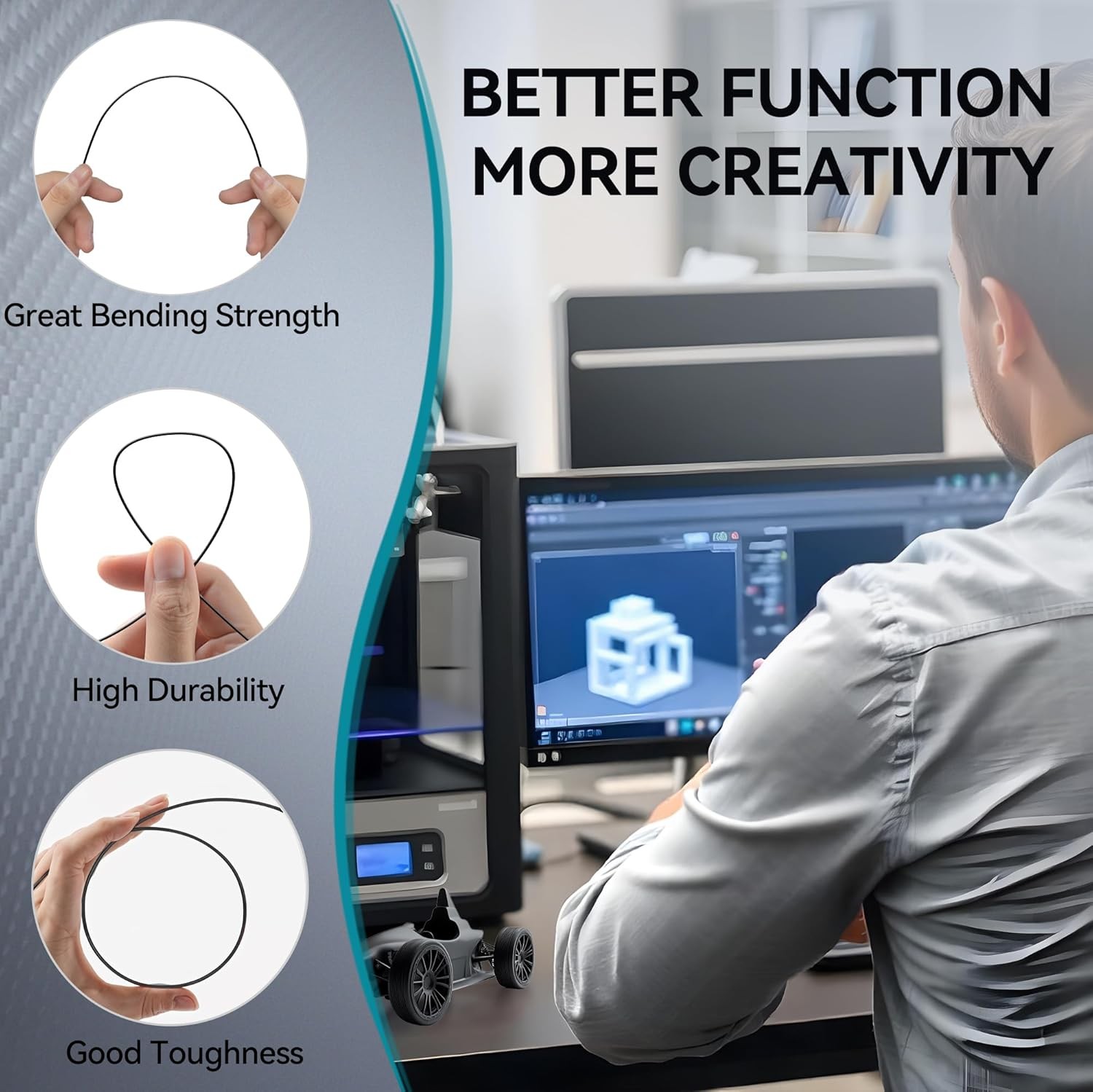 SUNLU Carbon Fiber PETG 3D Printer Filament 1.75mm PETG-CF 1KG,10% short fiber