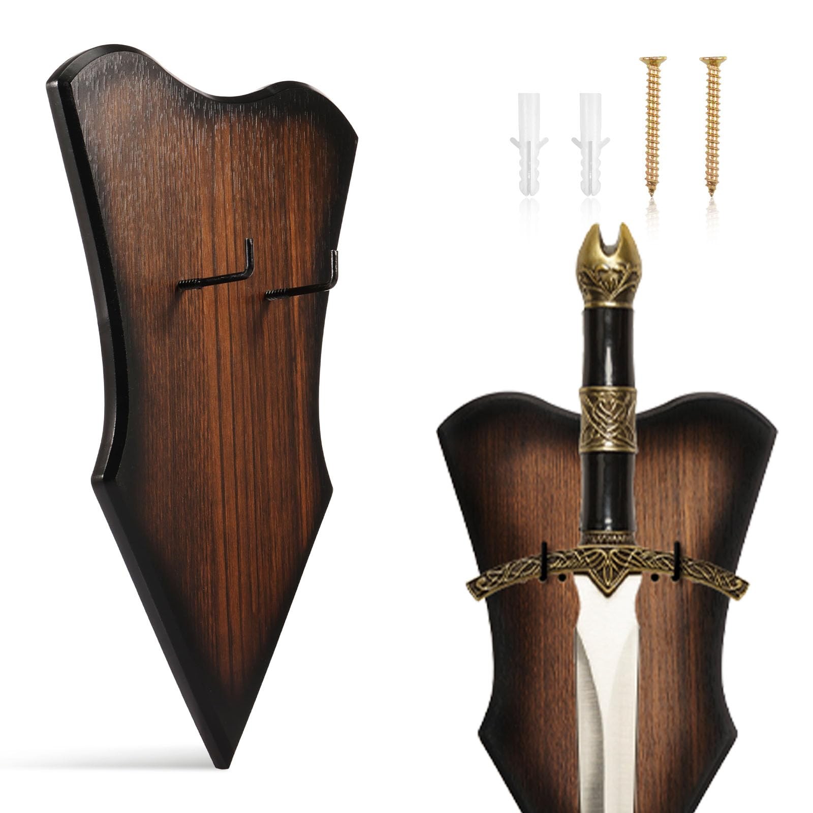 Sword Plaque Wall Mount, Adjustable Wooden Sword Holder Wall with Hardware,Wo...