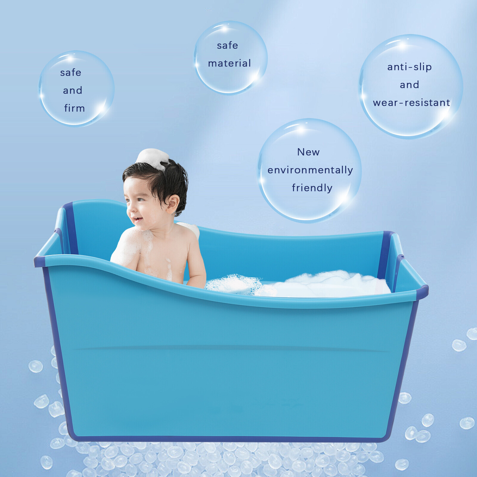 Portable Foldable Bathtub, Collapsible Children's Bathtub for Children Blue