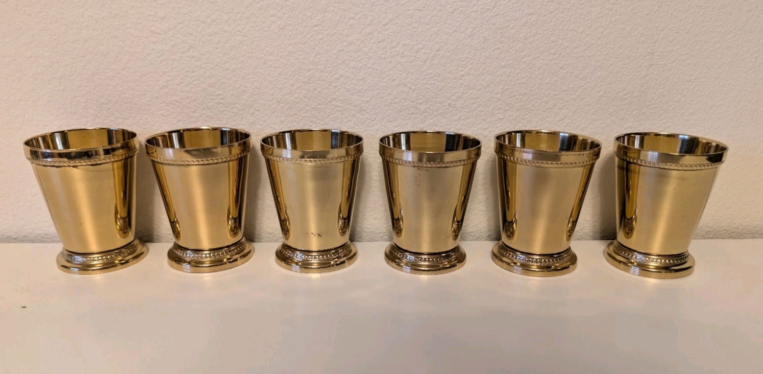Godinger Silver Plated Beaded Mint Julep Cups Set of 6 Gold Finish 4 Inch