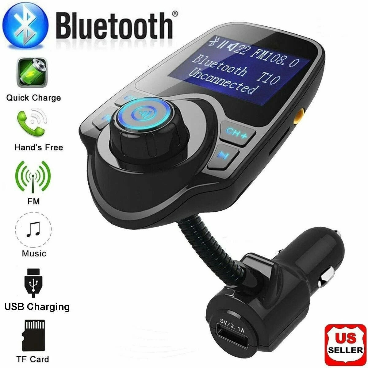 Wireless In-Car Bluetooth FM Transmitter MP3 Radio Adapter Car Kit USB Charger