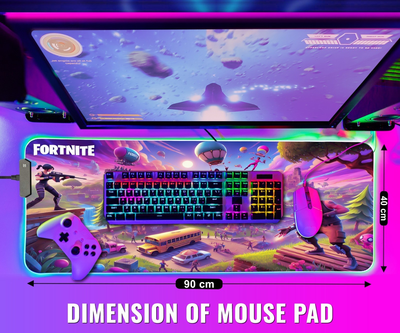 New Large Gaming Mouse Pad Fortnite Edition – Water & Slip Resistant, with Light