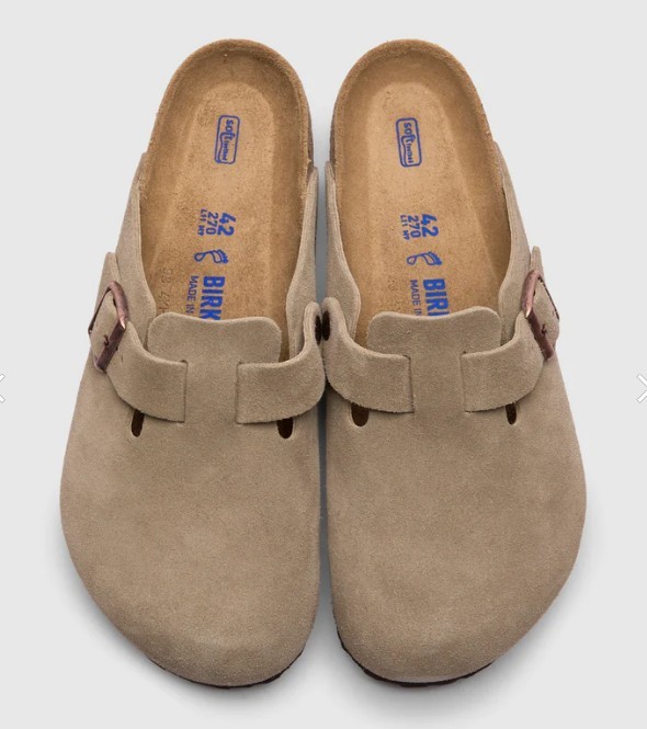 Birkenstock Boston Taupe Suede Leather Soft Footbed Unisex Clog Casual Shoes