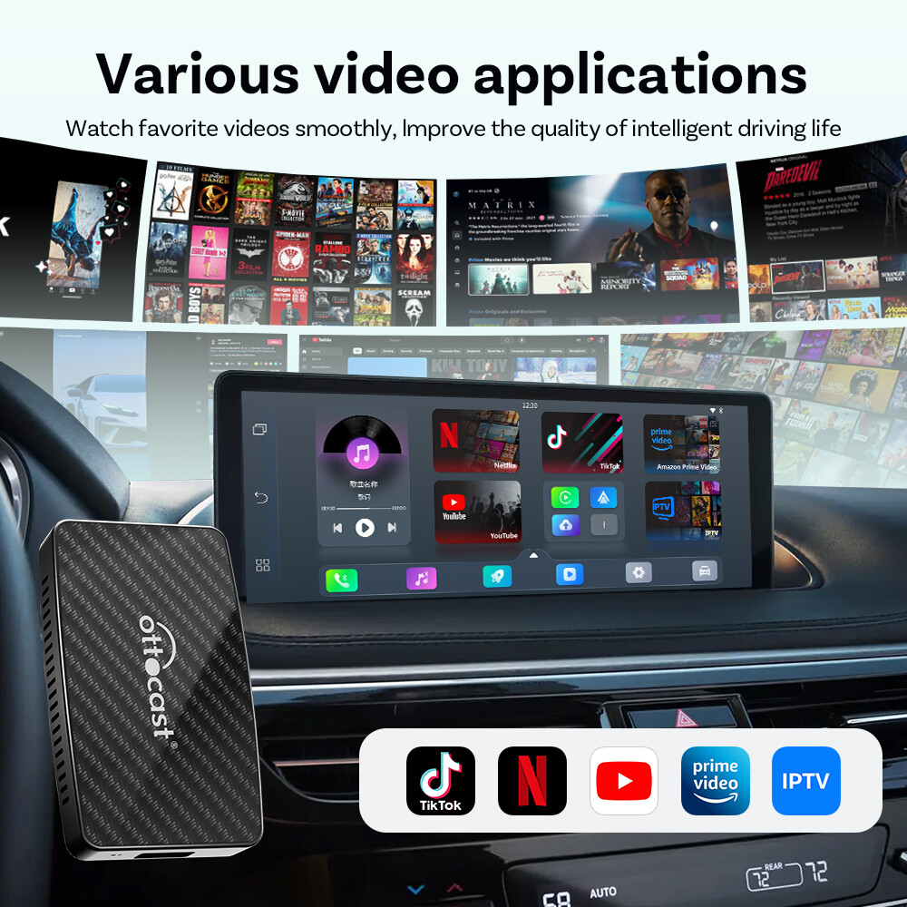 Ottocast Play2Video Pro - 3in1 Wireless CarPlay/Android Auto+Streaming