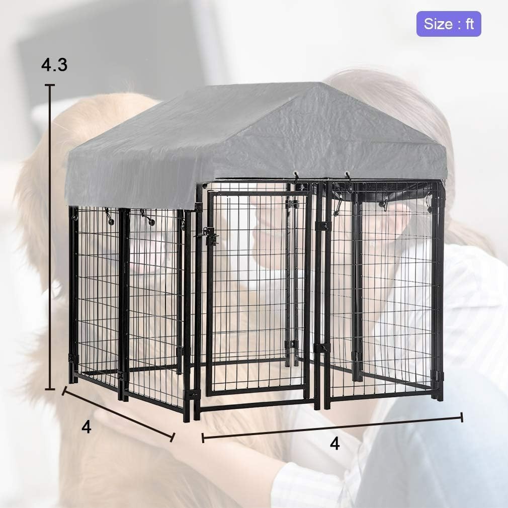 Welded Wire Dog Kennel Heavy Duty Playpen Included a Roof &Water-Resistant Cover
