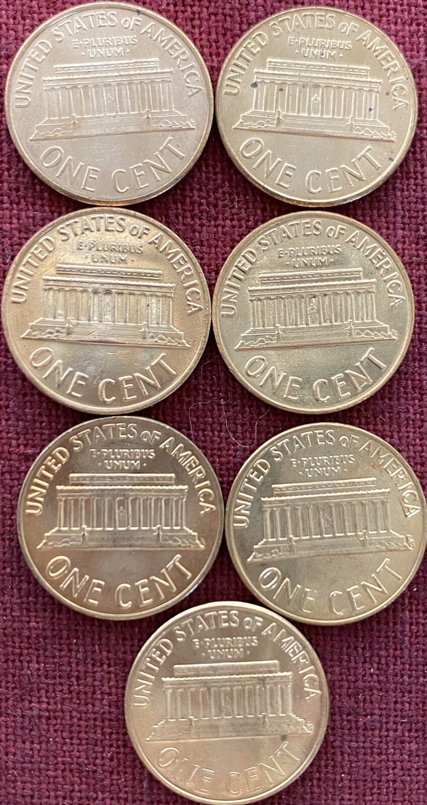 1968S 1969S 1970S 1971S 1972S 1973S 1974S 7 LINCOLN MEMORIAL CENTS UNCIRCULATED