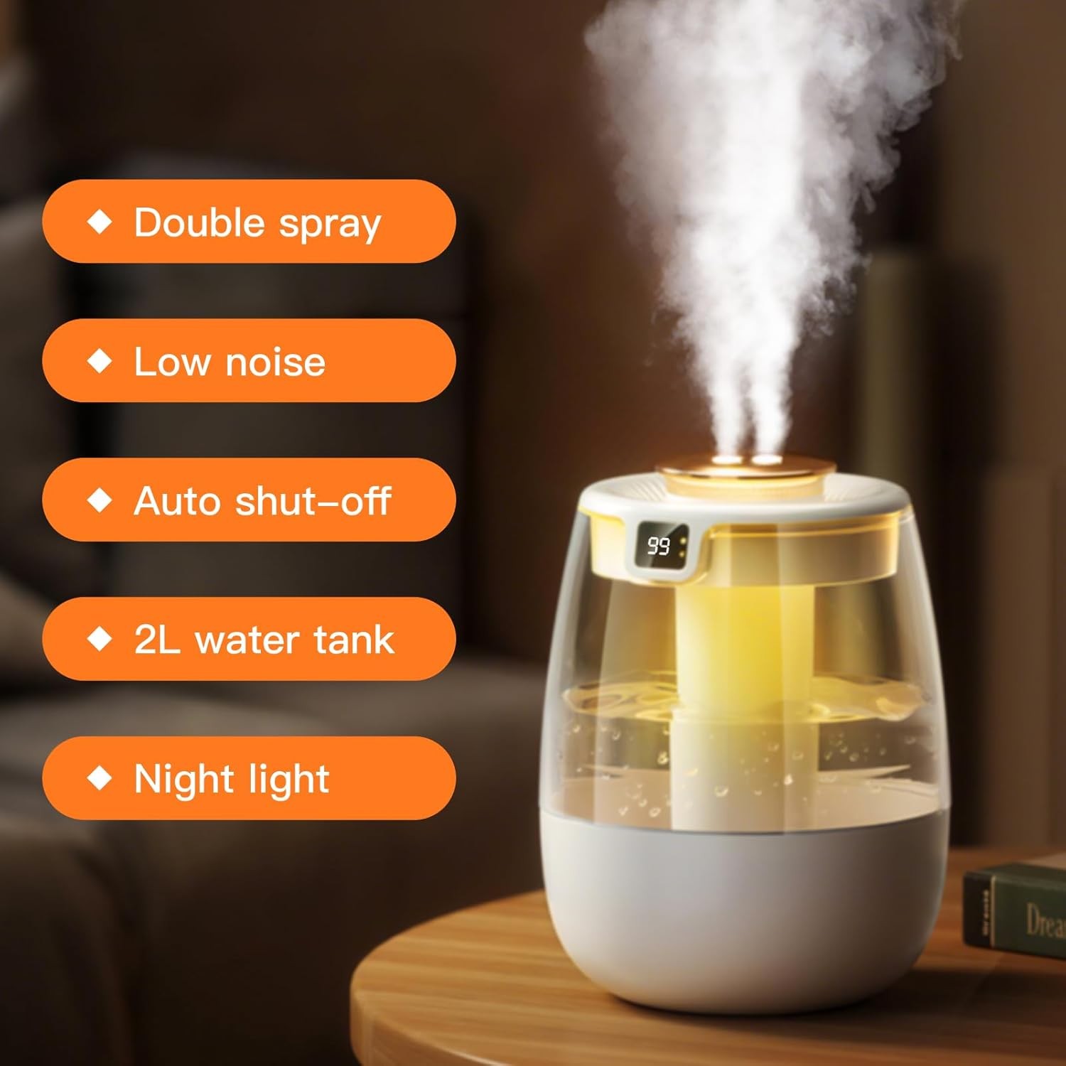 1.5L bedroom humidifier dual-nozzle digital display humidifier LED light adjusta