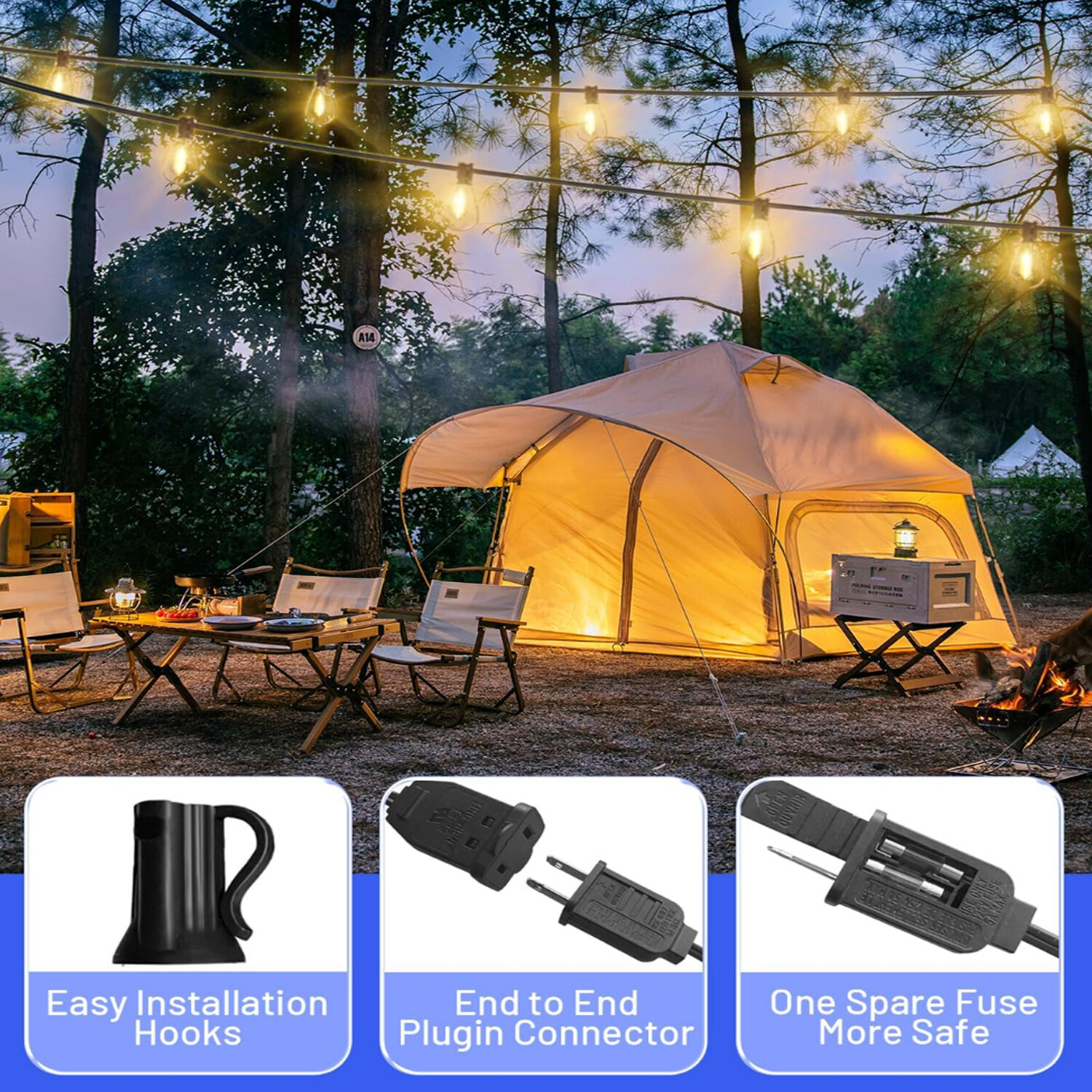 50FT - 500FT LED Outdoor String Lights Dimmable Waterproof ST38 LED Patio Lights