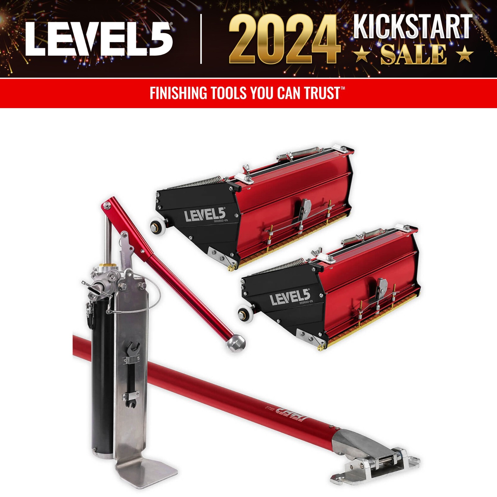 LEVEL5 Drywall Set 10" & 12" MEGA Flat Boxes w/ Extension Handle + Pump | 4-629