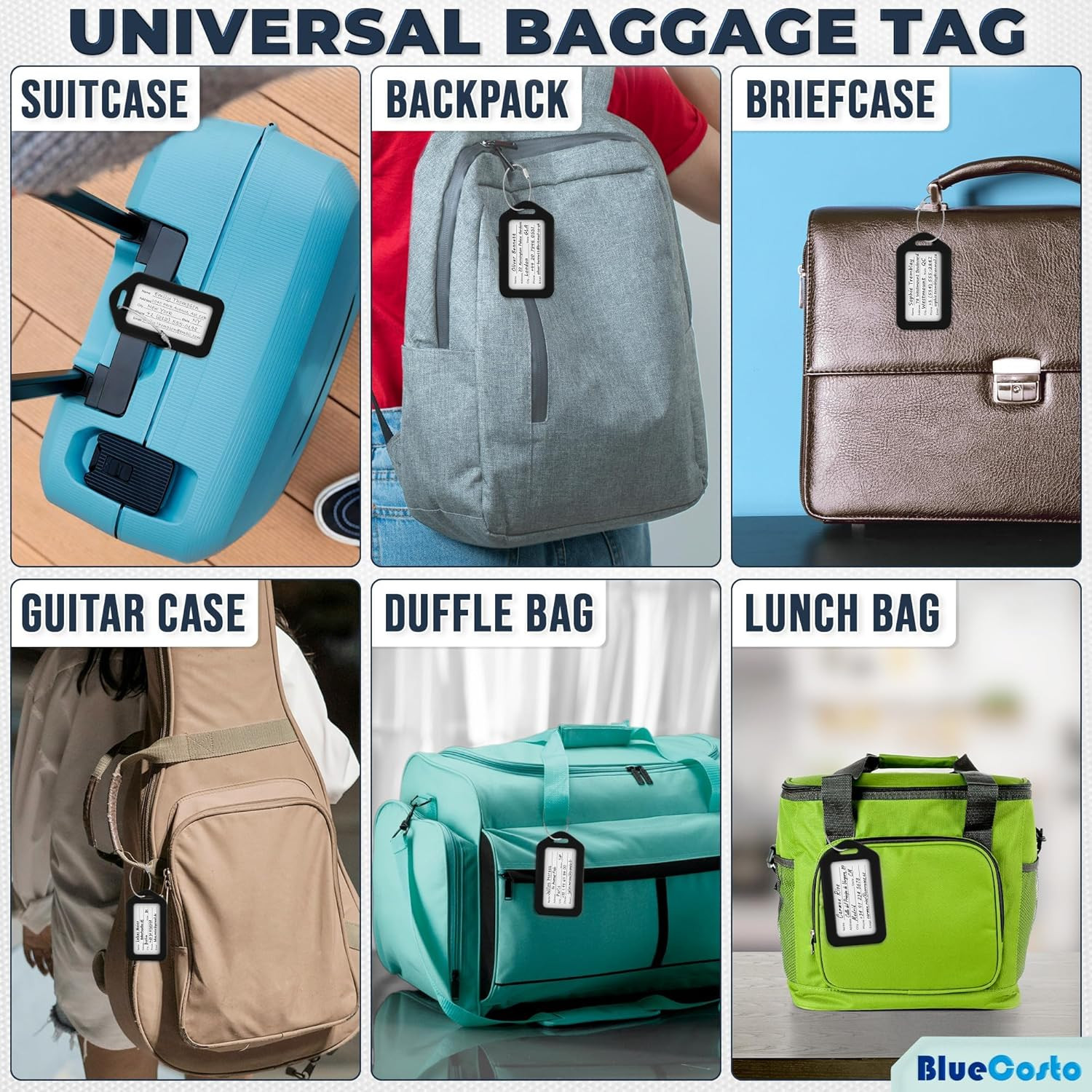 Luggage Tags (Small, Black, 10 PK) - Suitcase Tags W/Name ID Card & Heavy-Duty M