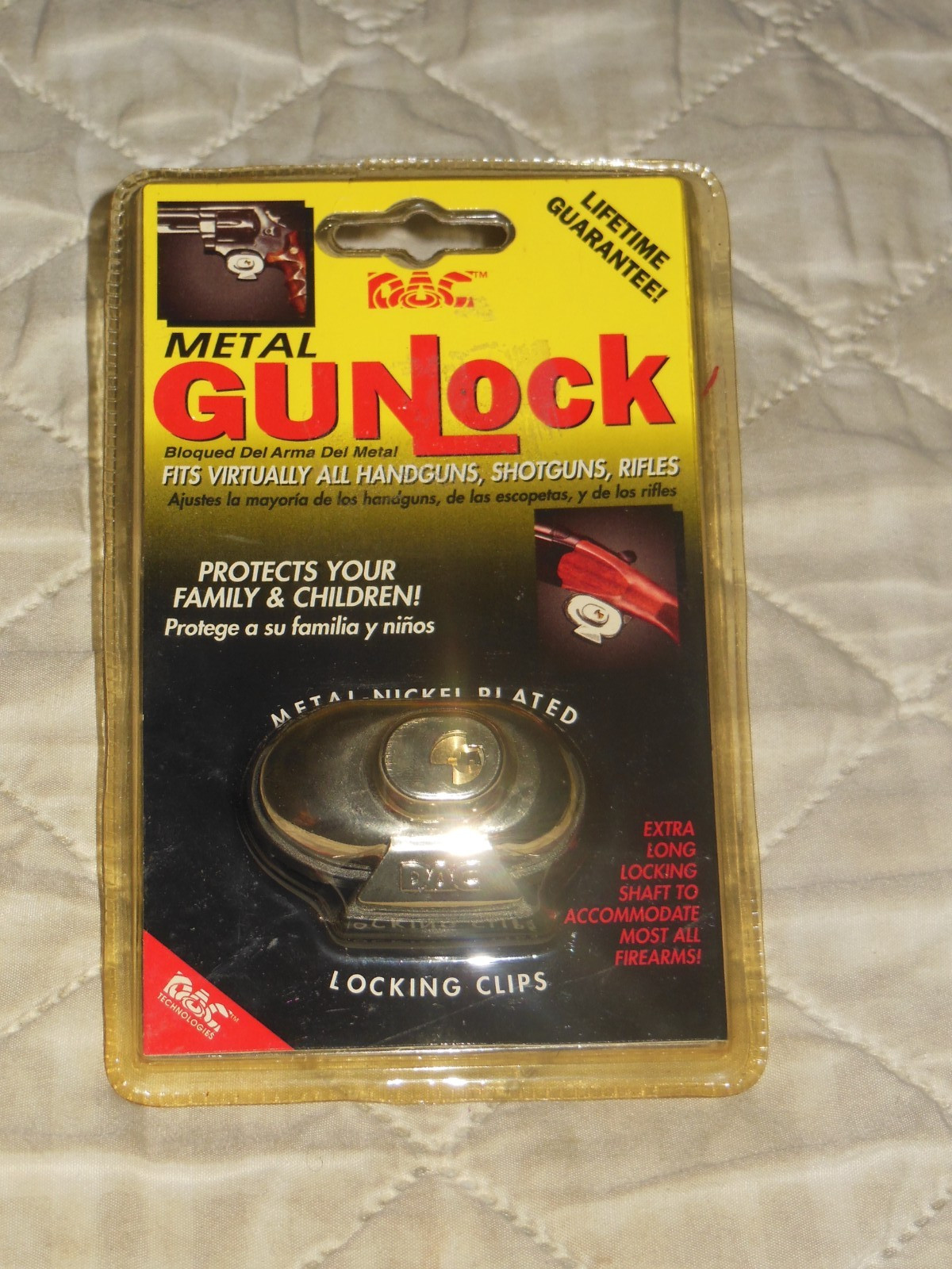 New DAC Metal  NIckel Plated Gunlock Trigger Lock Fits Handguns Shotguns Rifles