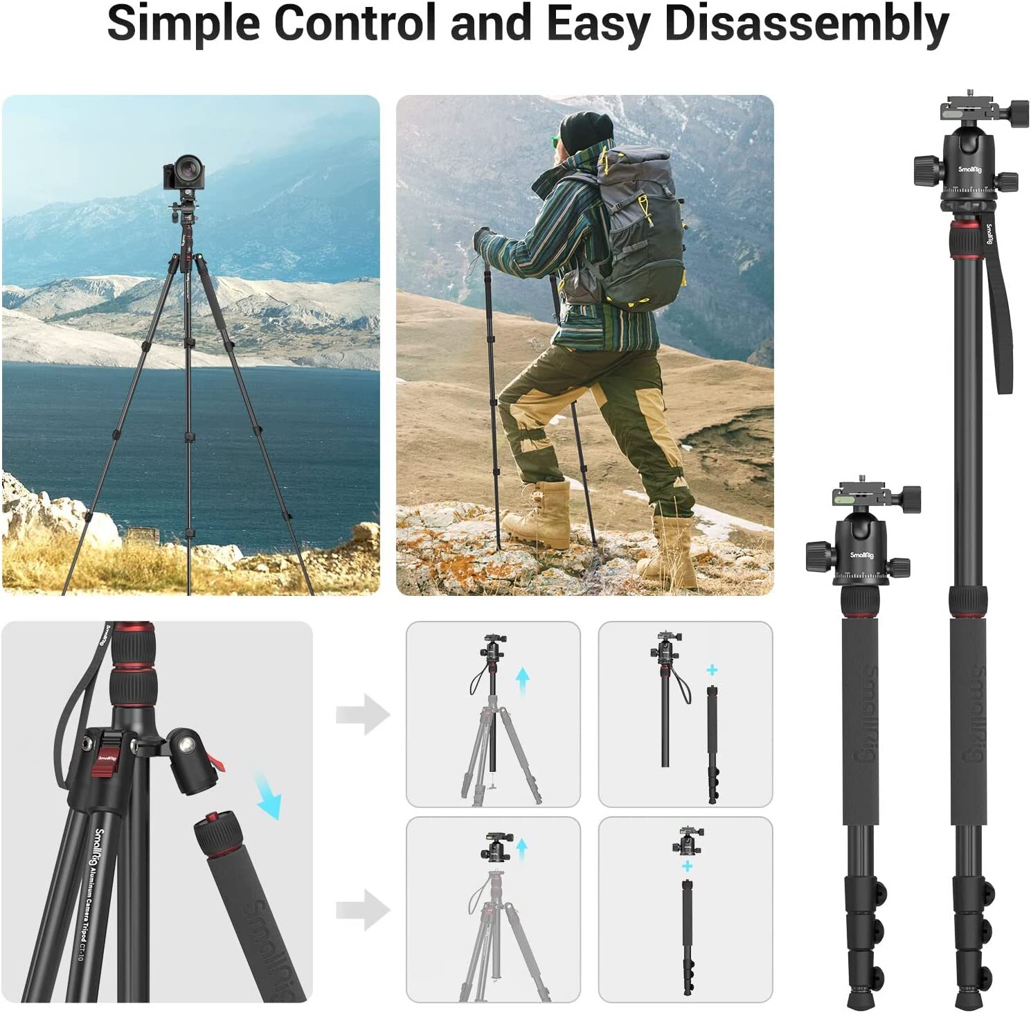 SmallRig 72" Camera Tripod Monopod with 36mm 360° Metal Ball Head 16-72 inches