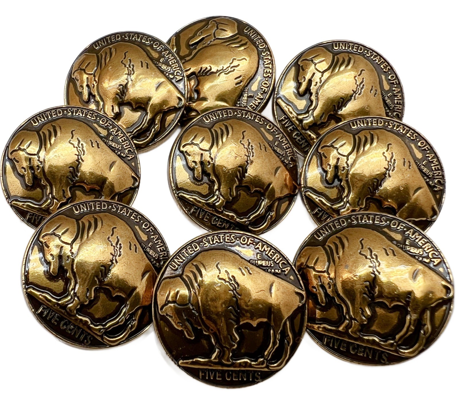 10PC Antiqued Gold Buffalo Rustic Metal Buttons Shank Buttons 1" 26mm