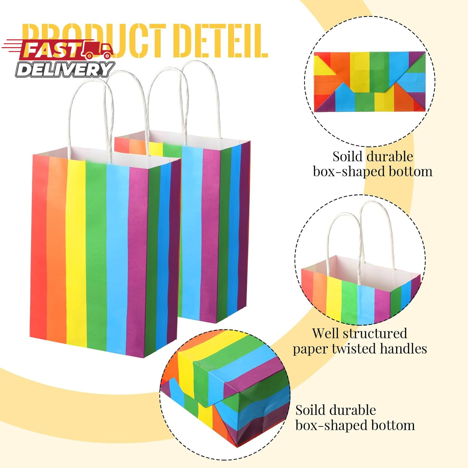 Taobary 36 Pcs Rainbow Party Treat Bags Rainbow Gift Bags Colorful Stripes Kraft