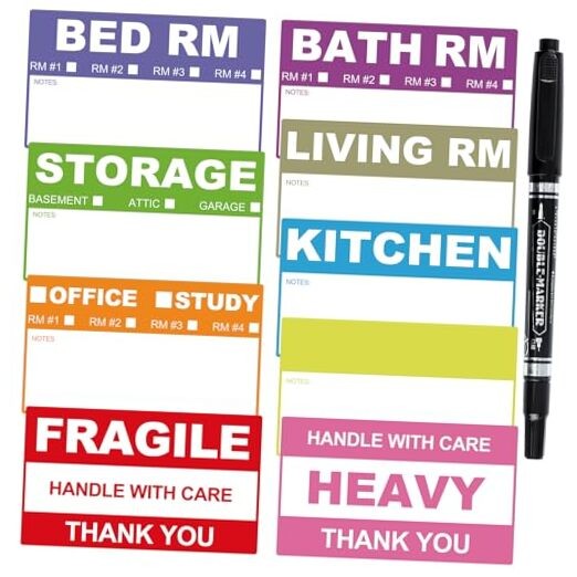 Count Removable Home Moving Labels, 3.4 x 2 inches 9 Color Coded Moving 400