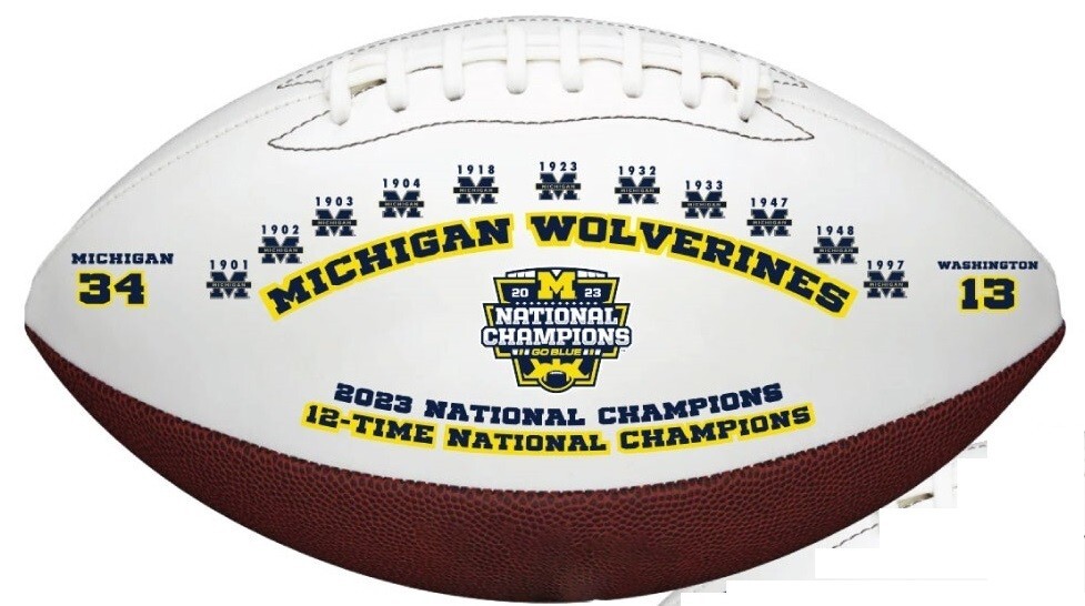 MICHIGAN WOLVERINES 2023 NATIONAL CHAMPIONS 12-TIME CHAMPIONS SOUVENIR FOOTBALLS