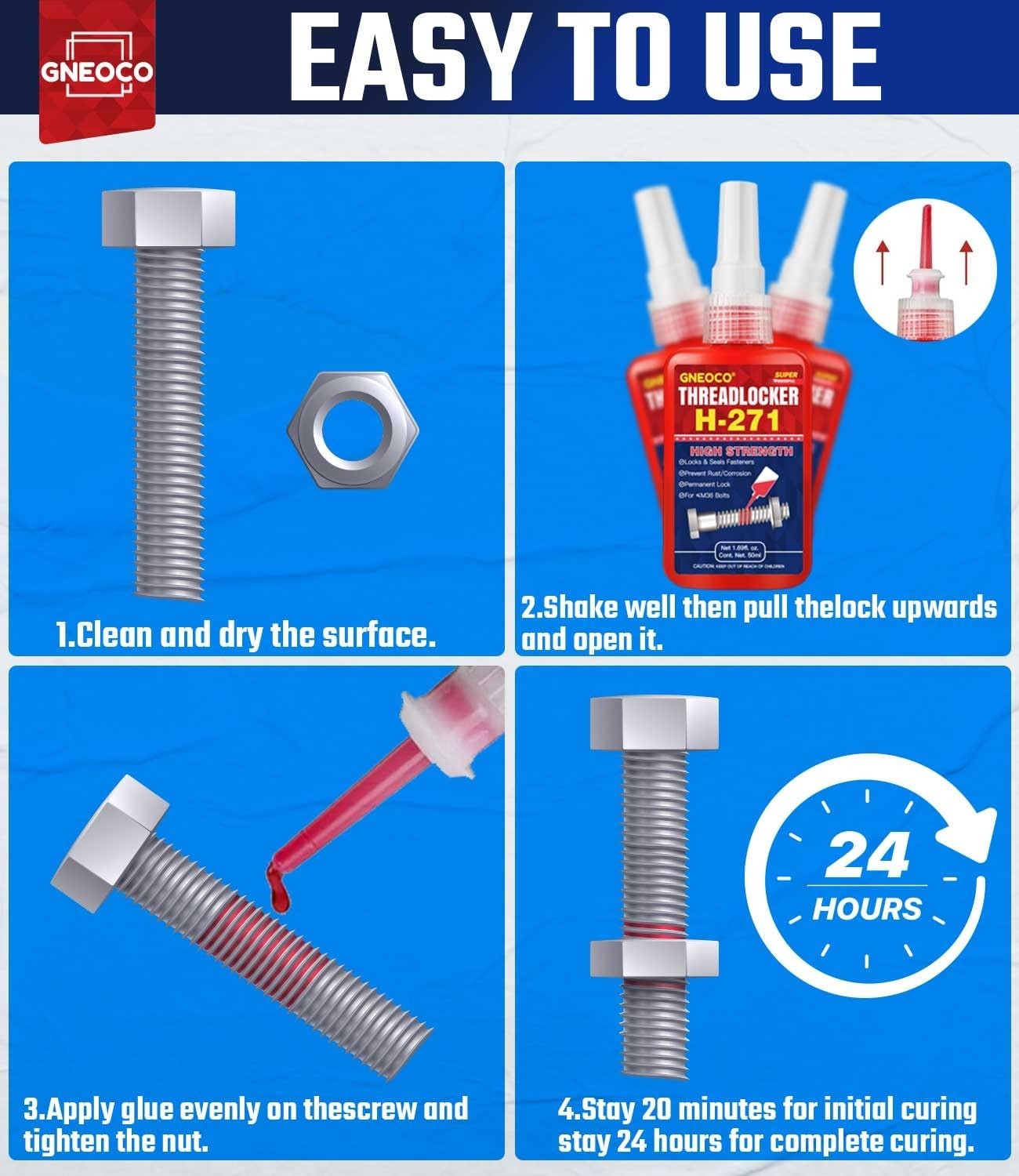 Threadlocker Red, Thread Lock High Strength Lock Tight for Nuts, Bolts, Fastener