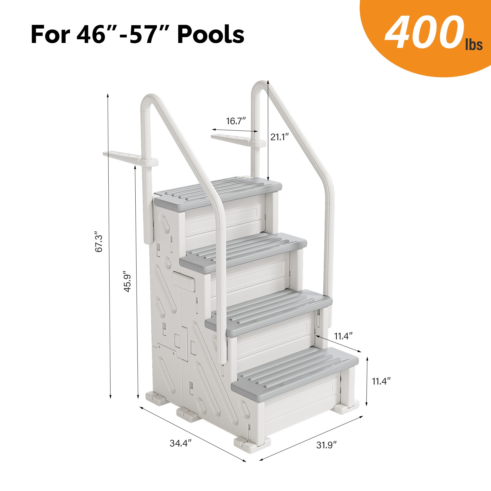 4 Steps Swimming Pool 67in Ladder Improve Stability for In/Outdoor Swimming Pool