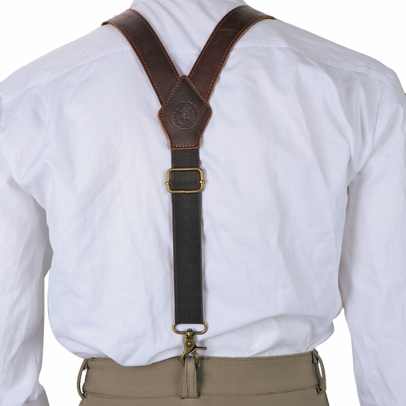 TOURBON Leather Suspenders Y Back Adjustable Y-Shape Pants Brace