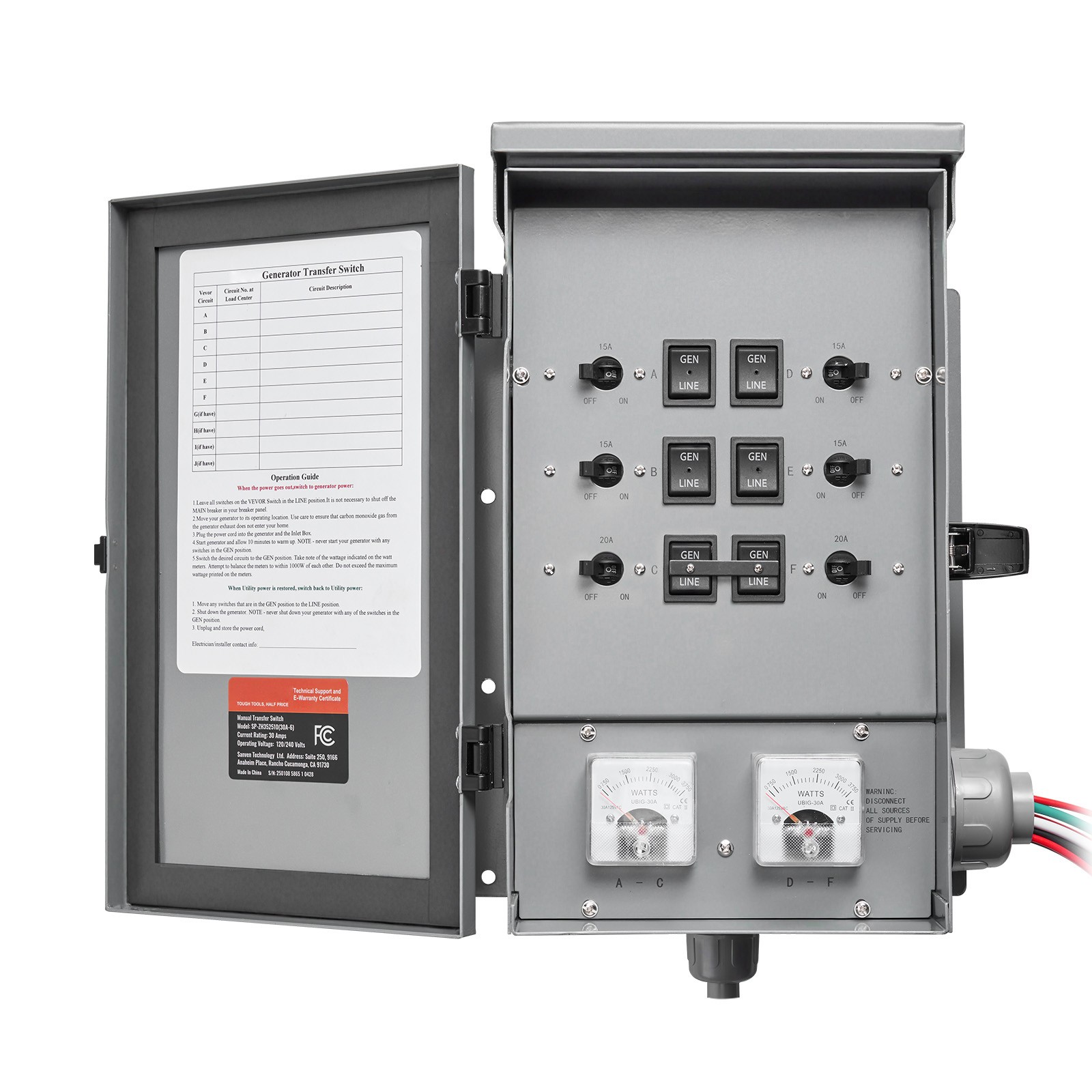 Manual Transfer Switch 30A Generator Transfer Switch Kit NEMA 3R 7500W 120/240V