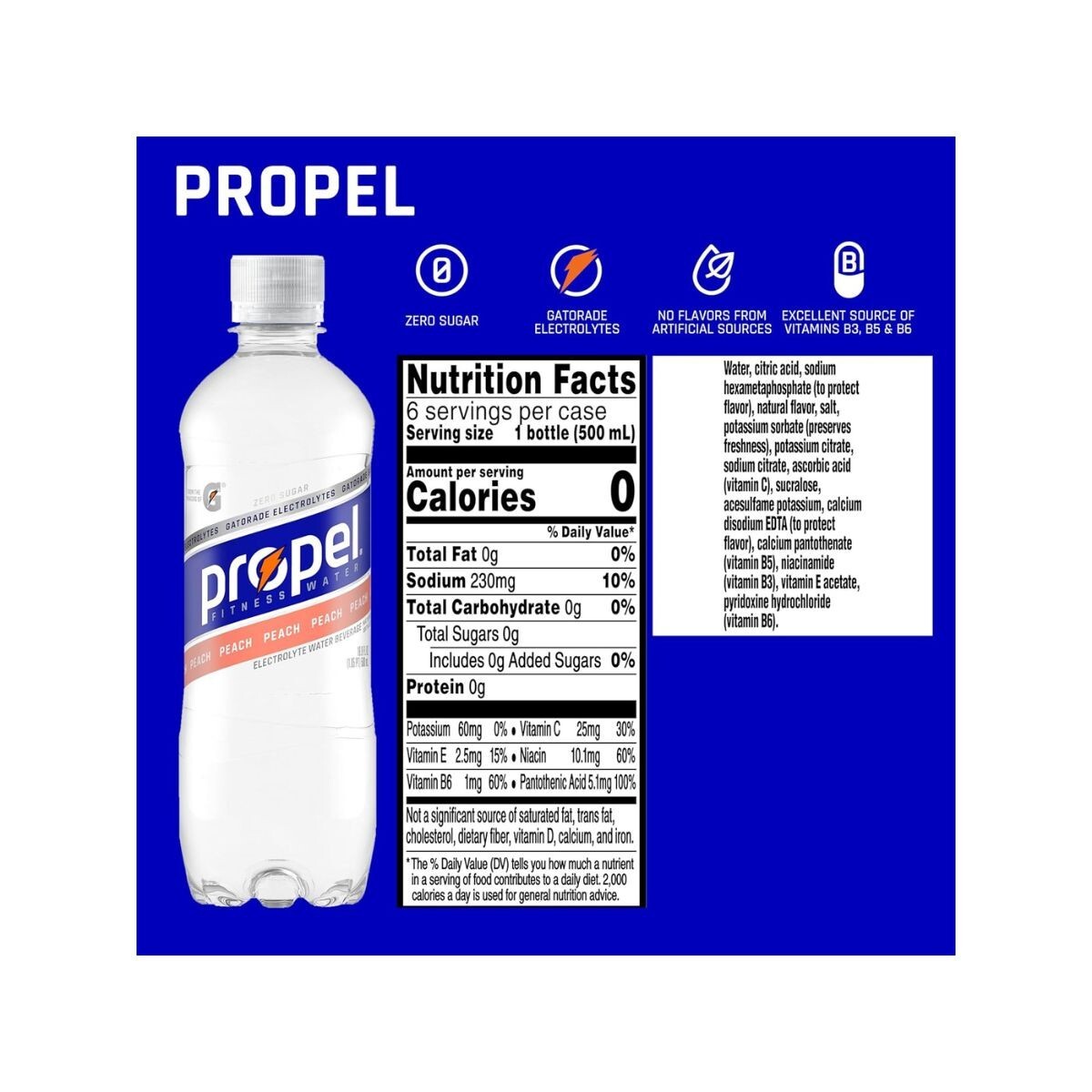 (12 Pack) Propel Peach Electrolytes & Vitamins Sport Water, No Sugar, 16.9 Fl Oz