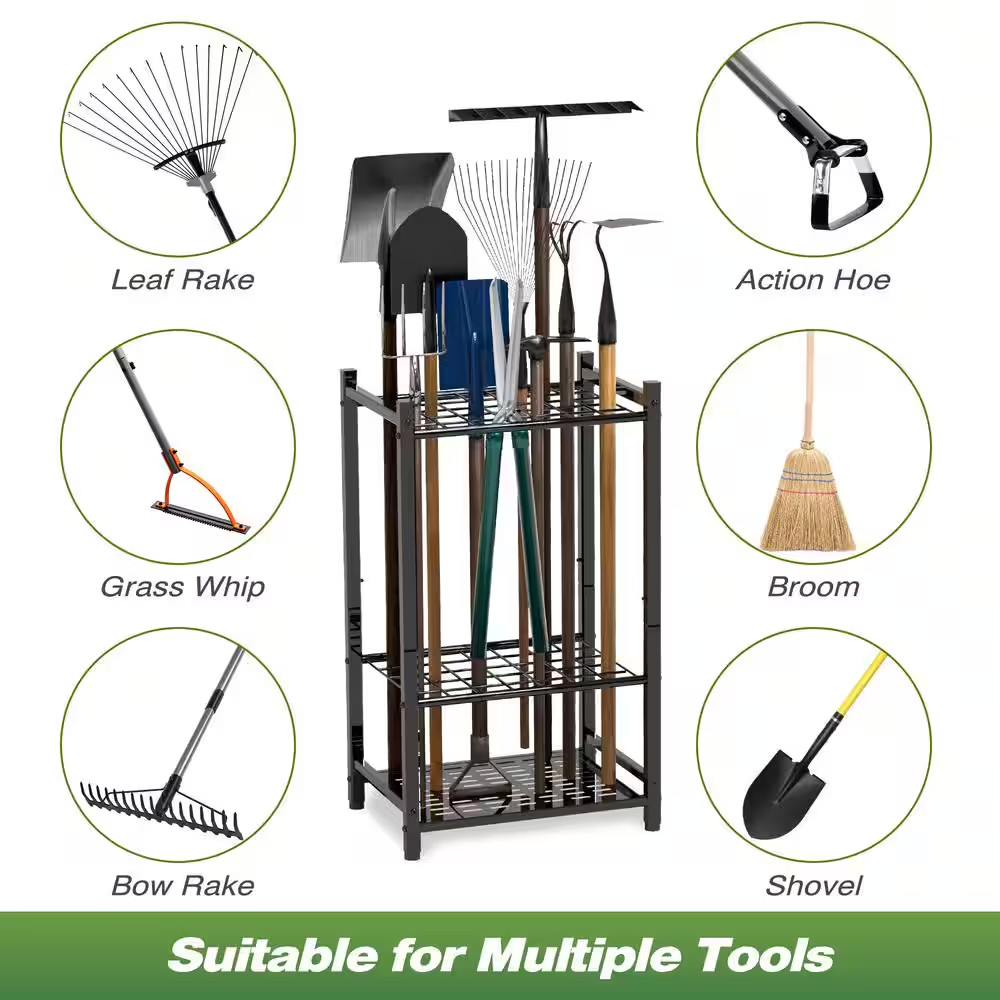 3-Tier Garden Tool Organizer for Garage Organization up to 35 Long-Handled Tools