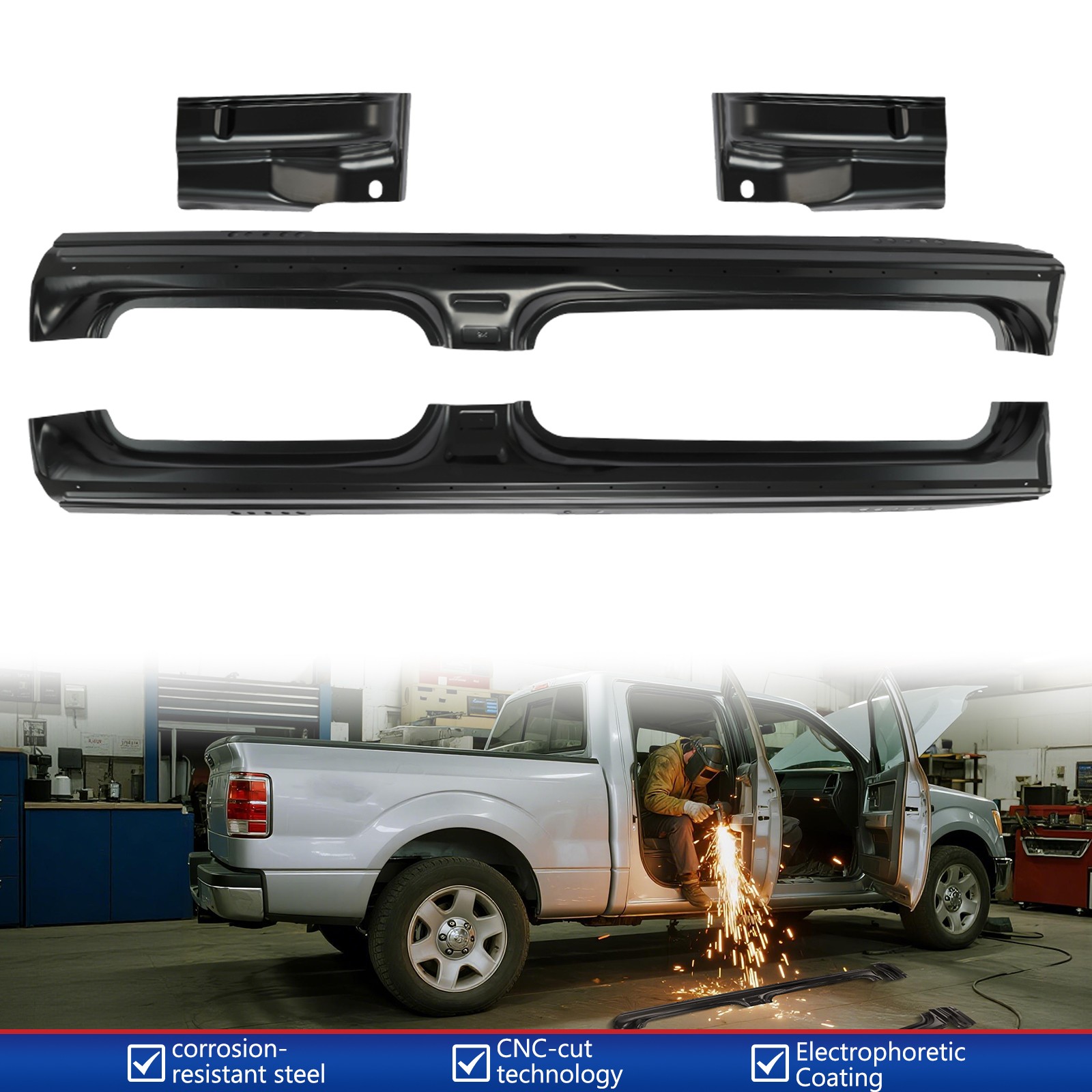 For 2009-2014 Ford Pickup F150 Rocker Panels and Cab Corners 4 Dr Crew Cab Lh Rh