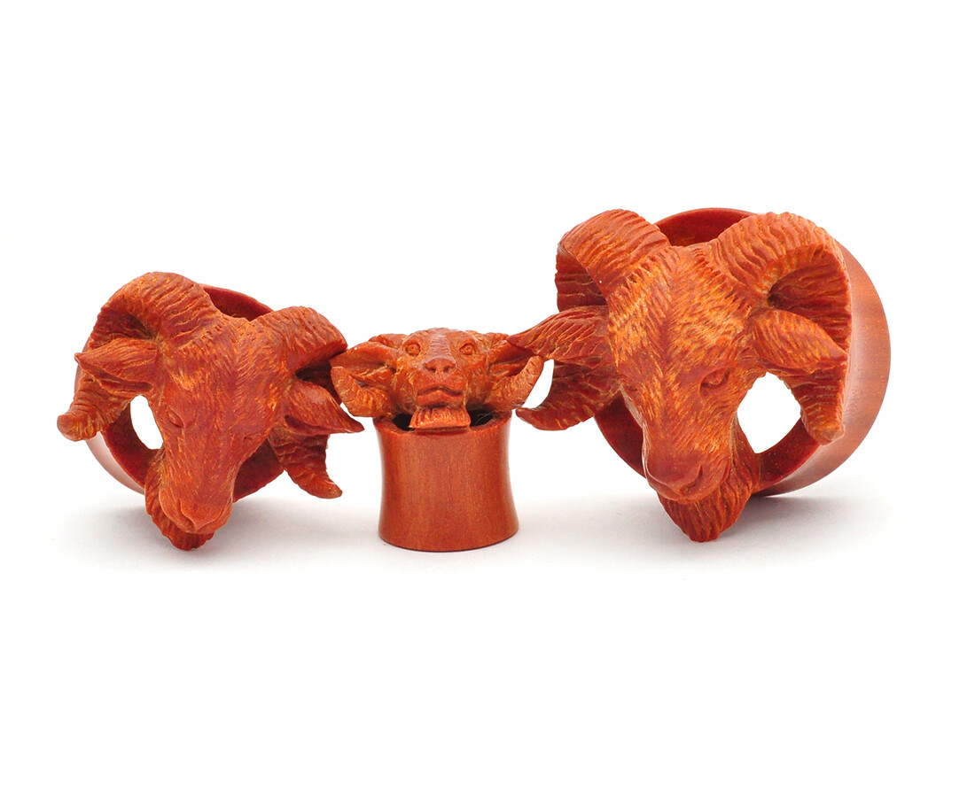 Pair of Saba Wood Goat Head Tunnels (PW-340) tunnels plugs gauges