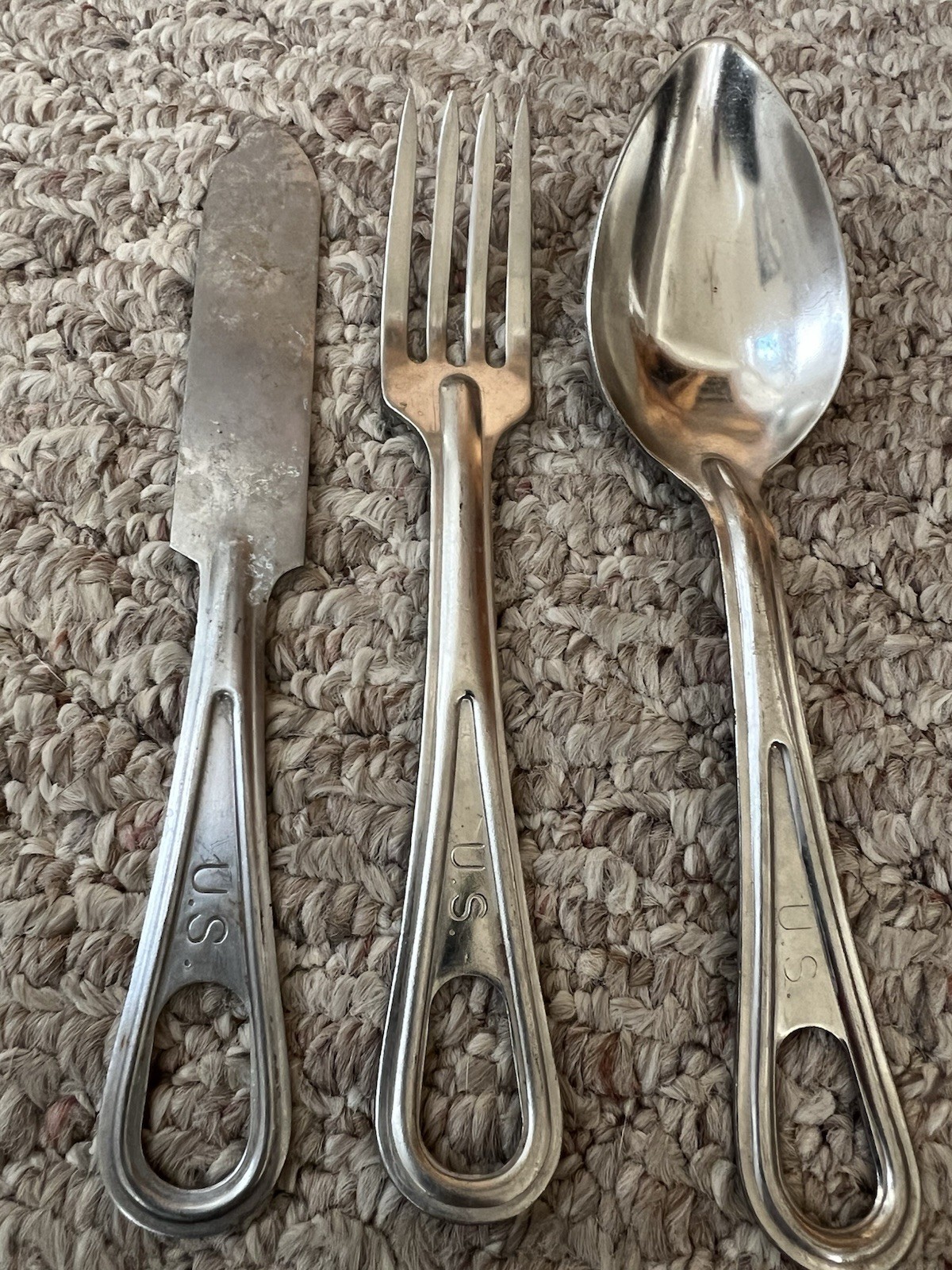 Set Of 4 Vintage U.S. Military Mess Kit Utensil Sets - Knife, Fork, Spoon