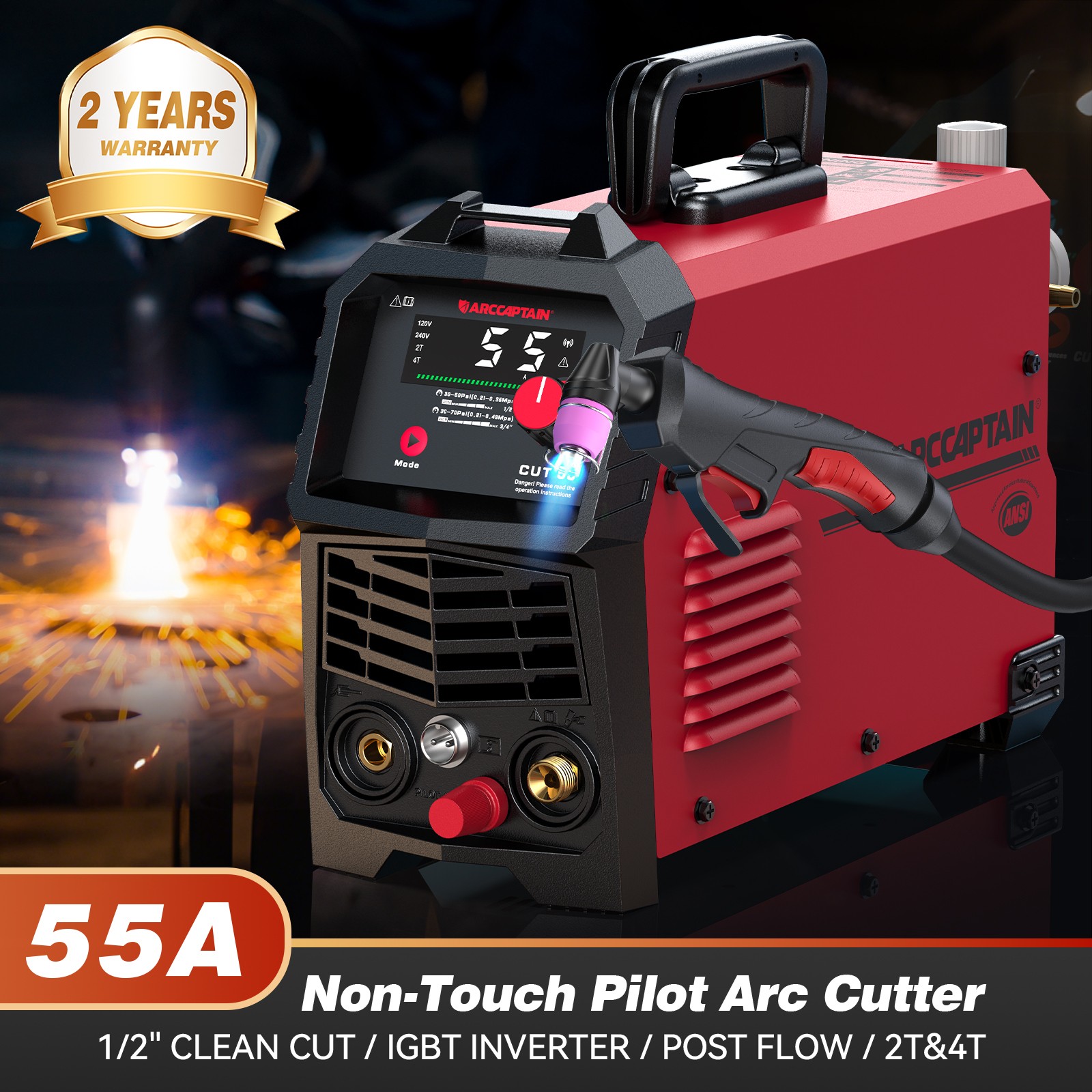 ARCCAPTAIN 55A Plasma Cutter Non-Touch Pilot ARC HF Air Plasma Cutting Machine