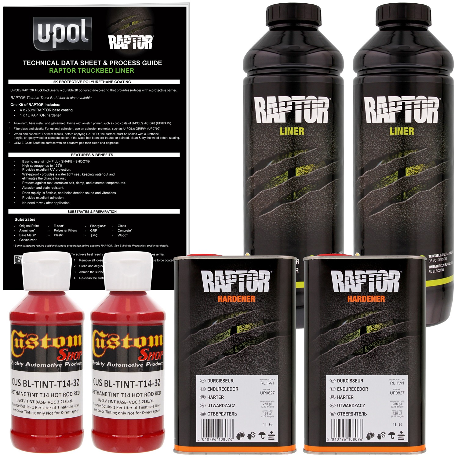 U-POL Raptor Tintable Hot Rod Red Spray-On Truck Bed Liner Coating, 2 Quarts