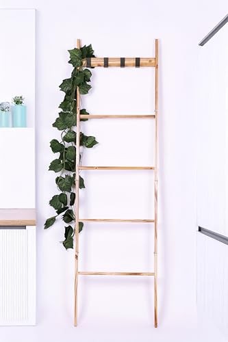 Wood Blanket Ladder, 5-Tier Decorative Quilt Holder, Wall-Leaning Towel Rack