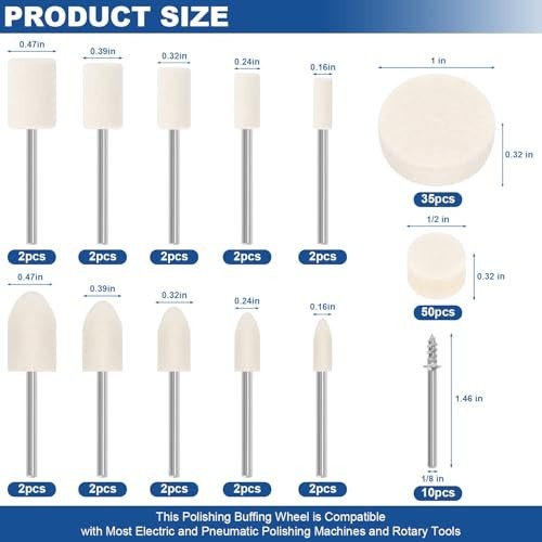 115PCS Polishing Buffing Wheels for Dremel Tool Accessories, 1/8" Shank Polishin