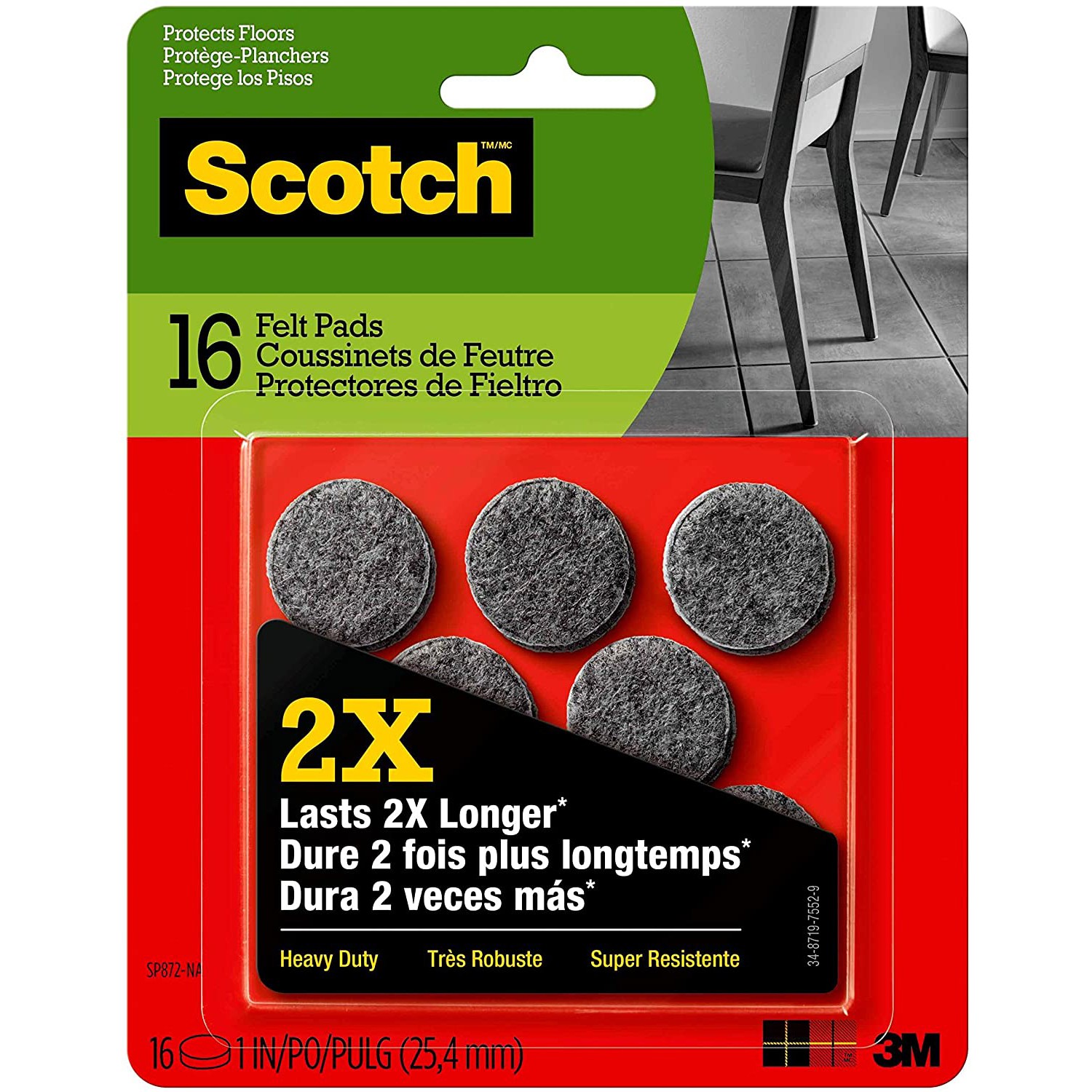 Scotch Heavy Duty Felt Pads: 1 in. / 16-pack (Grey)