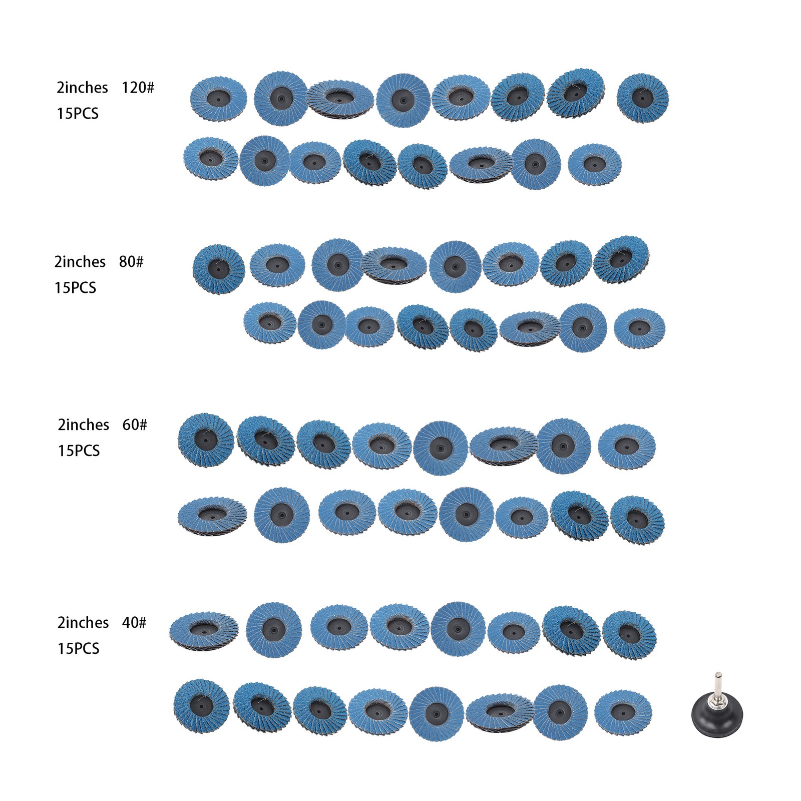 60Pcs 2Inch Mixed Flap Discs Roll Lock Sanding Grinding Wheels 40 60 80 120 Grit