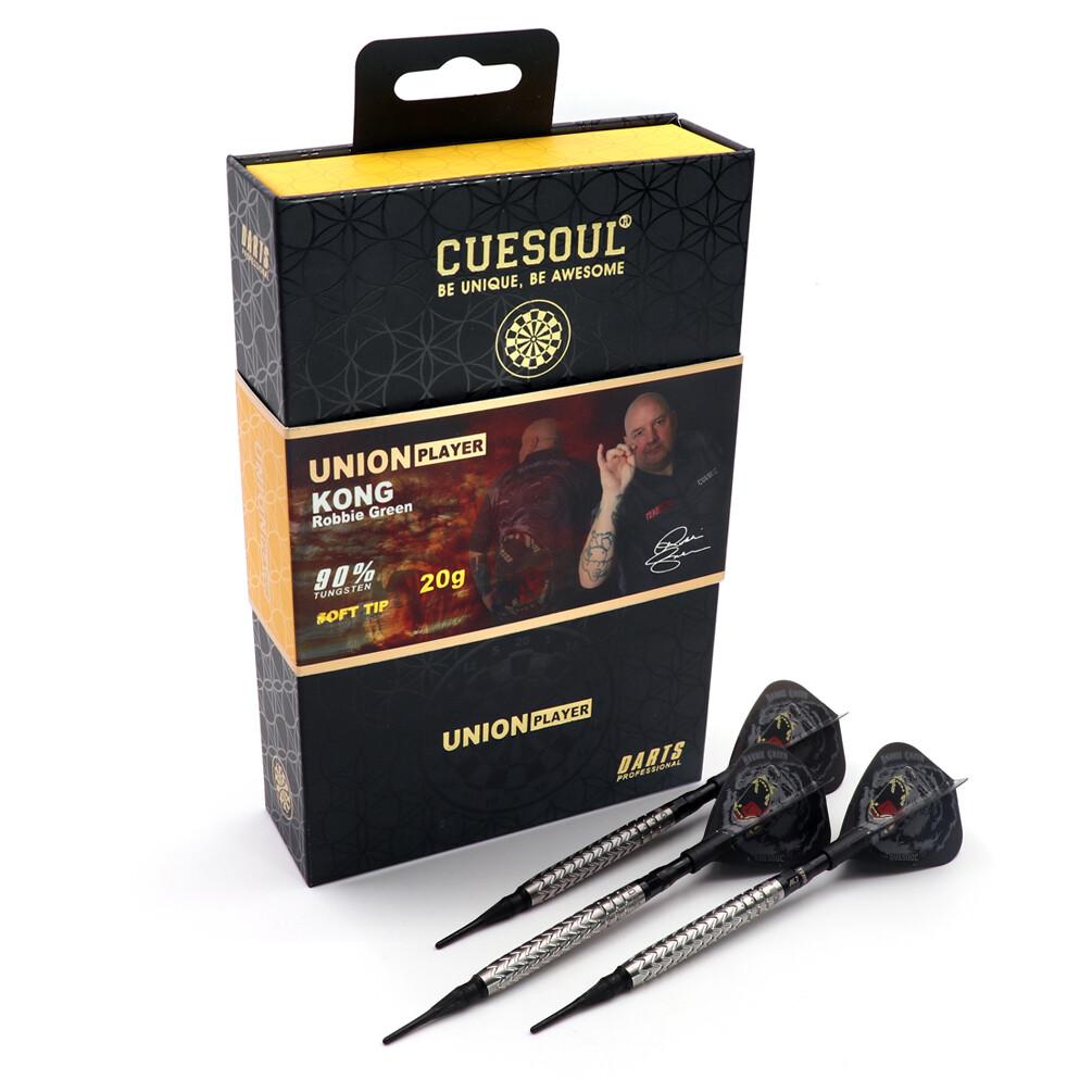 CUESOUL Robbie 'KONG' Green 20g 90% Tungsten Soft Tip Dart Set-Silver