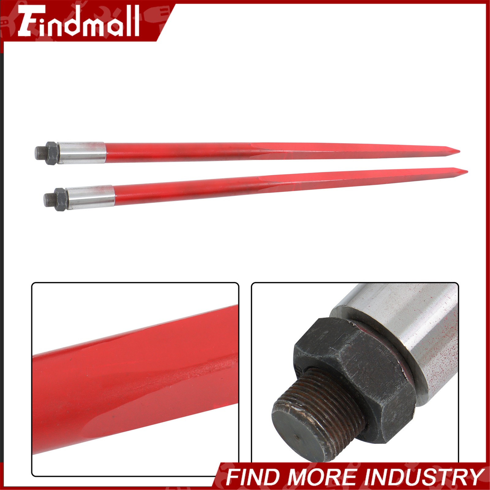 2-Pack Red Hay Bale Spear 49" 4500 lbs Capacity Spike Fork For Loaders Tractors