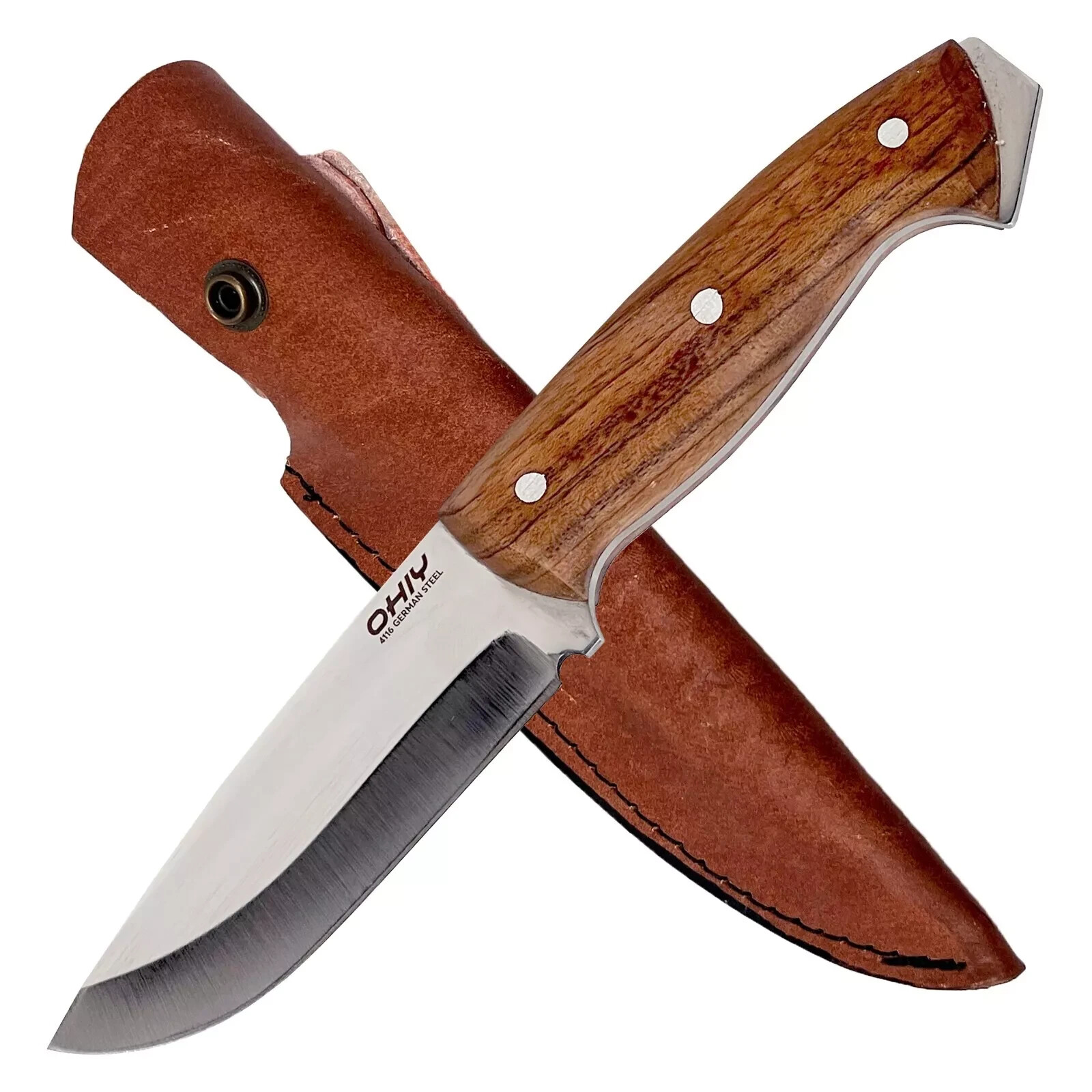 OHIY Handmade Bushcraft Knife 4116 German Steel 4-1/4in Blade, Leather Sheath