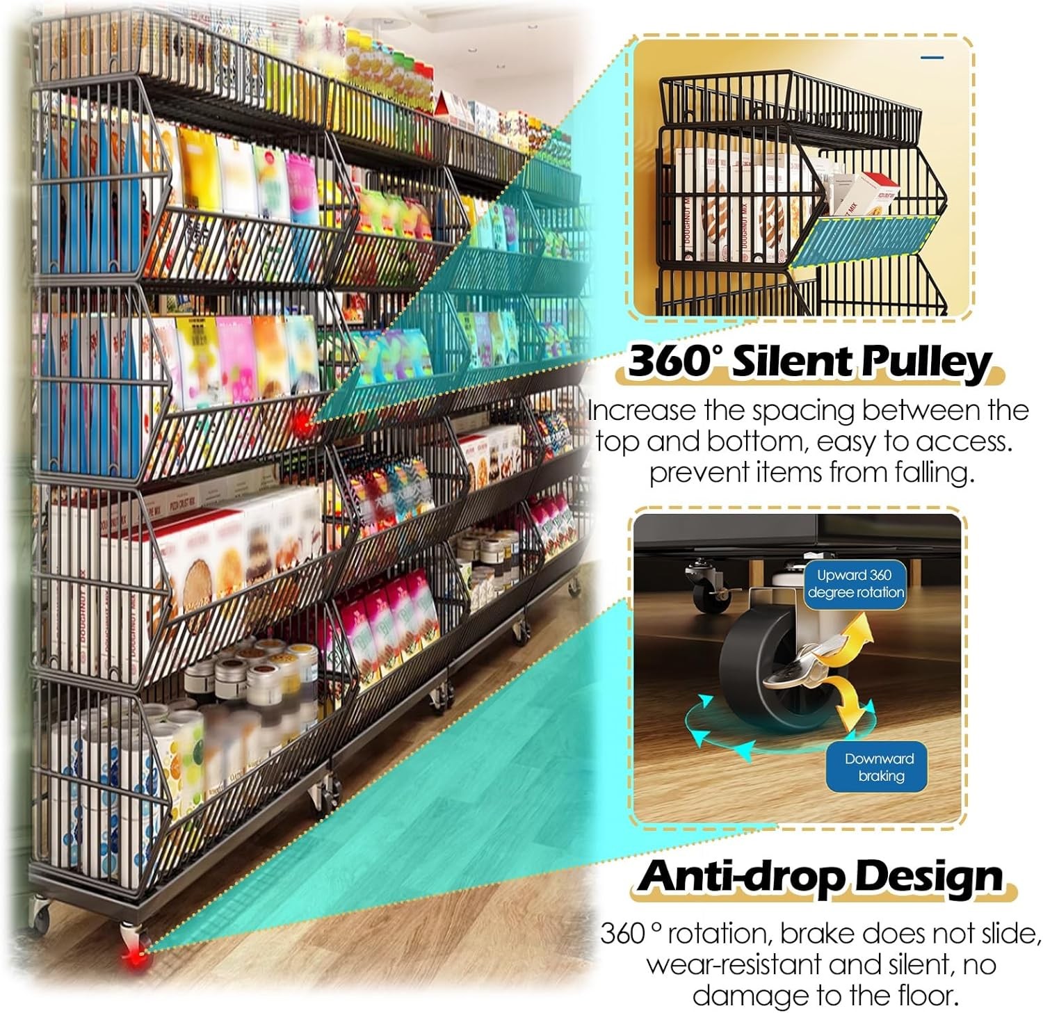 Retail Display Market Shelf Large 5 Layer Potato Chip Displays Stand w/ Wheels