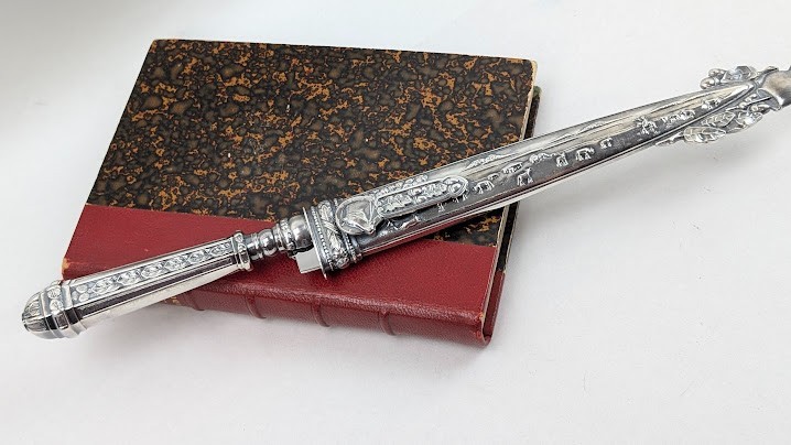 Vintage Antique Silver Gaucho Knife & Scabbard Cowboy Theme Argentinian Dagger