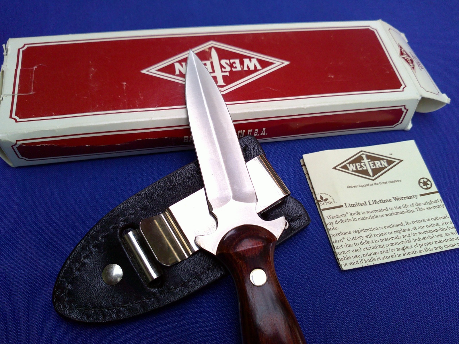Vintage Western USA W75 Double Edge Boot Knife Dagger Fixed Blade W/Sheath NIB