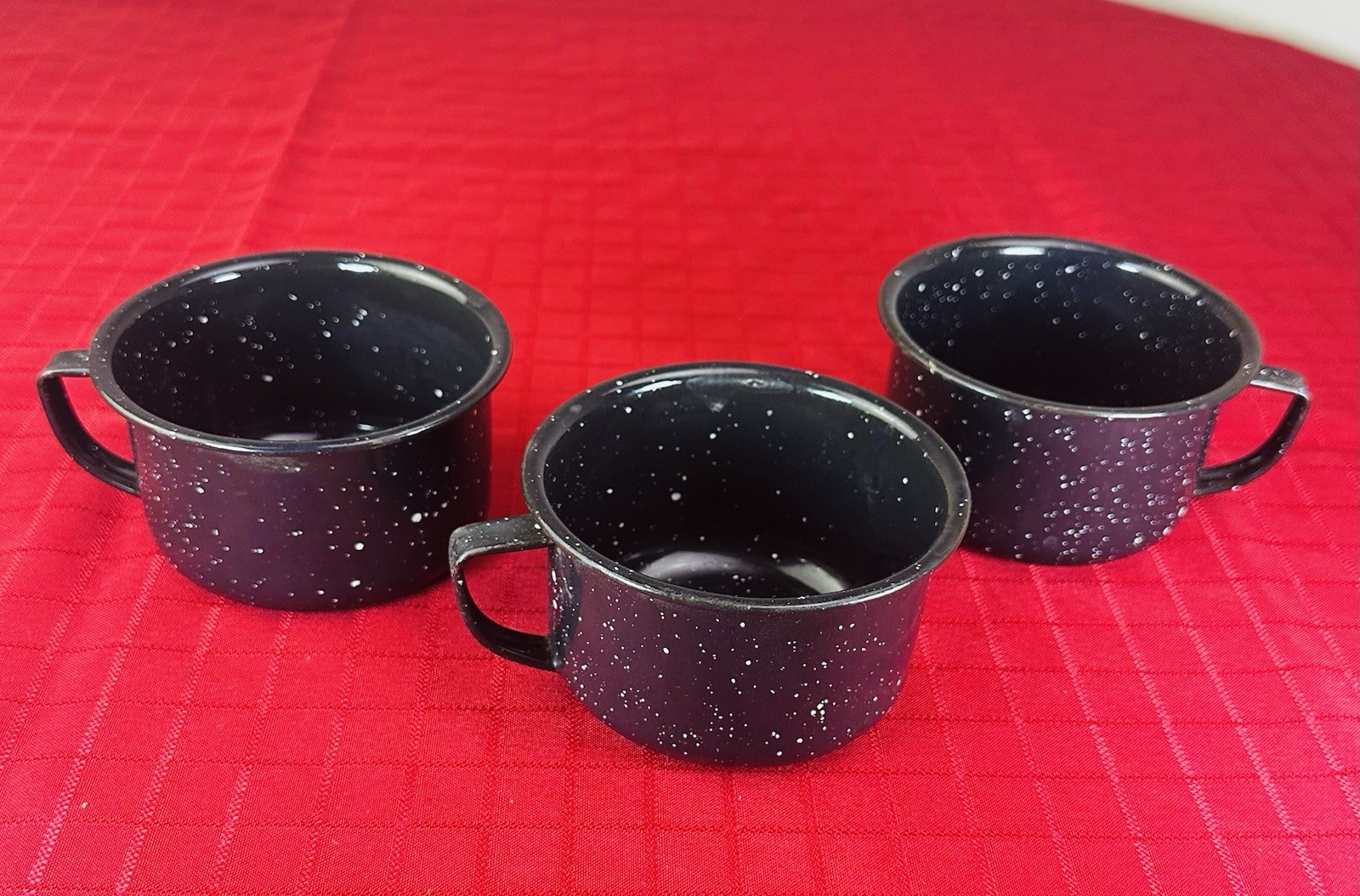 Set of 3 Black Speckled Enamelware Metal Camping Coffee Mugs Cups MCM Speckle