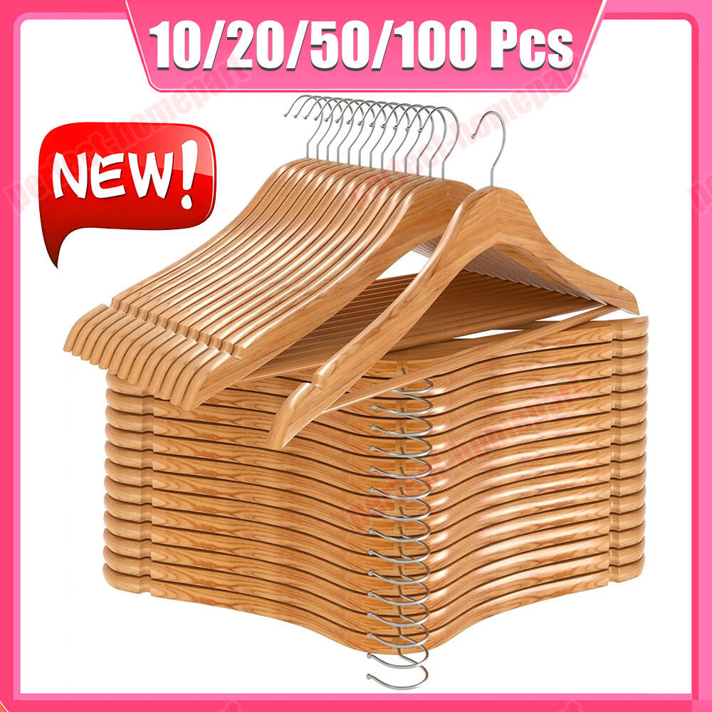 Wooden Hangers Pack of 10 20 & 50 & 100 Suit Hangers Premium Natural Finish Home