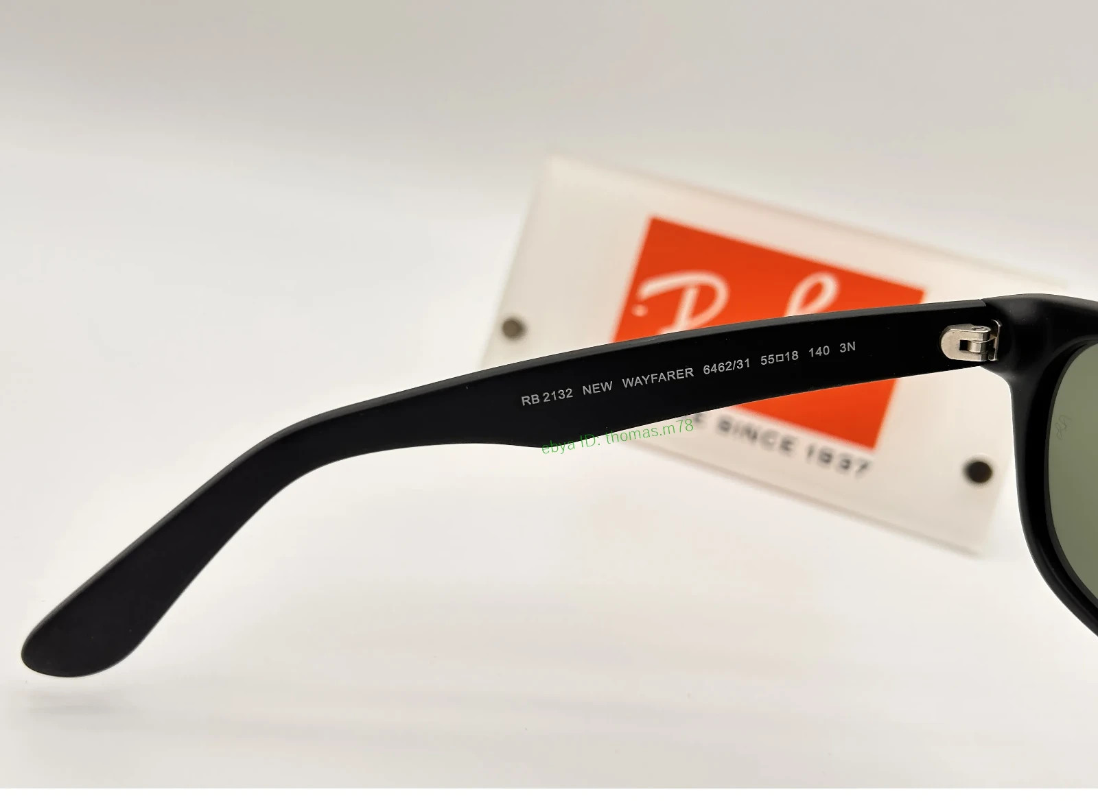 Ray-Ban New Wayfarer RB2132 Sunglasses 55mm Matte Black Frame G-15 Green Lens