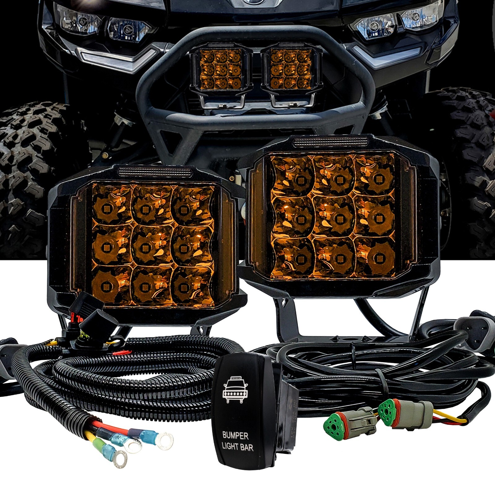 5" Side Emitting Amber LED Bumper Light Bar DRL + Wire Harness Kit for Can-Am X3