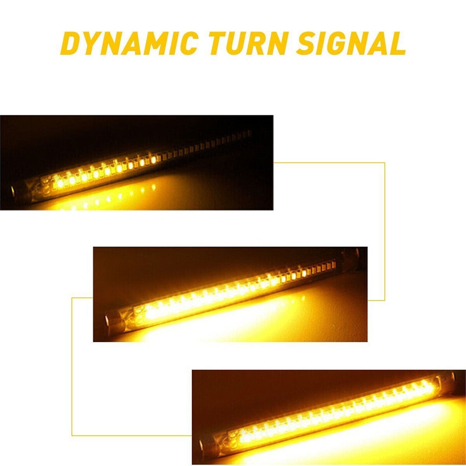 2 LED Motorcycle Turn Signals Light Blinker FORK Strip Flowing Amber Universal