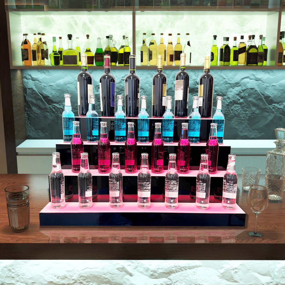 31" 4 Tier Step - RGB LED Lighted Back Bar Liquor Bottle Shelf Display Stand