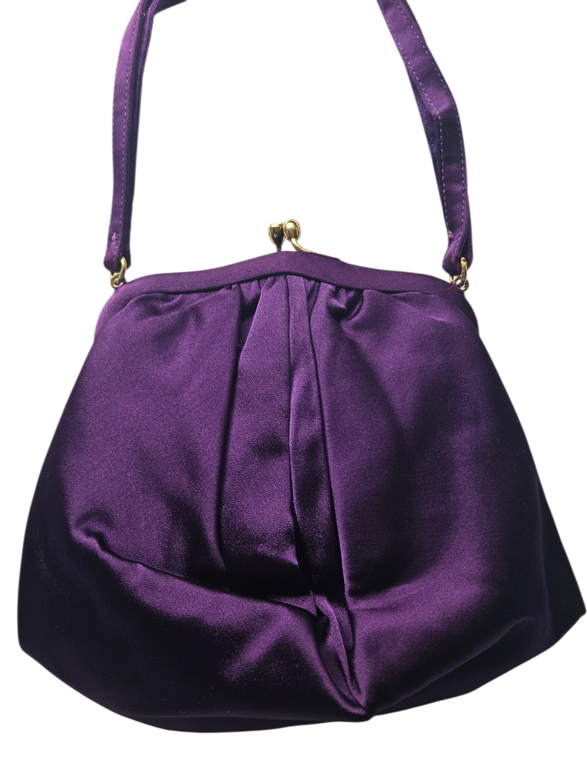 Vintage MM (Morris Moskowitz) Purple Satin Handbag Jewel Kiss Lock ~7" X 8.5"