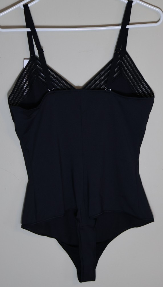 ASSETS by SPANX Women's Lace Trim Thong Bodysuit - Black XL NWT